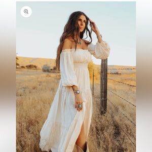 Ivory Buck, cream colored bohemian maxi dress
